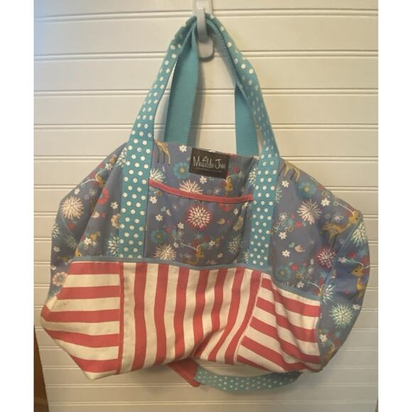 Matilda Jane Girls Winter Fawn Duffel Bag New In Bag Removable Strap Stripe! - Picture 1 of 6